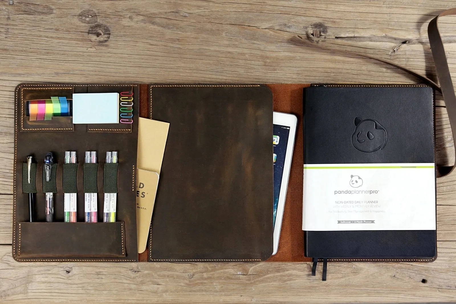 Rustic leather cover case for Panda Planner Pro 8.5 x 11 inch