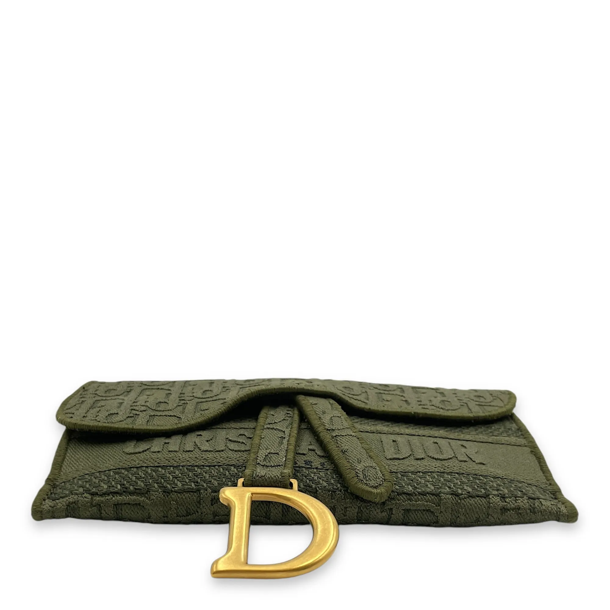 Saddle Green Crossbody Bag in Canvas, Gold hardware
