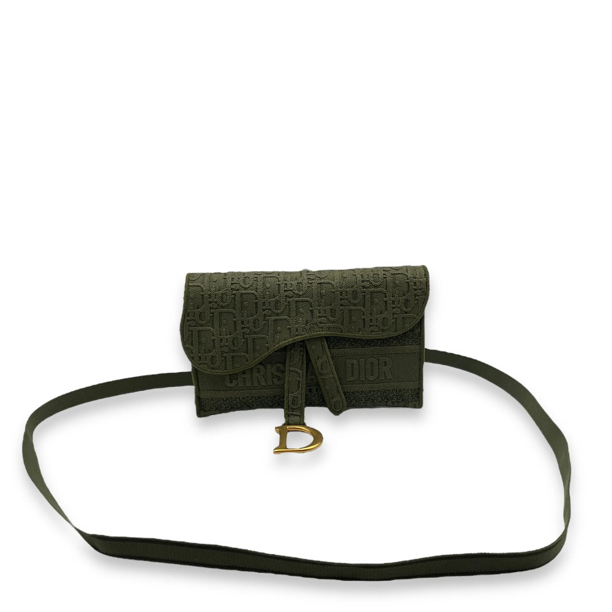 Saddle Green Crossbody Bag in Canvas, Gold hardware
