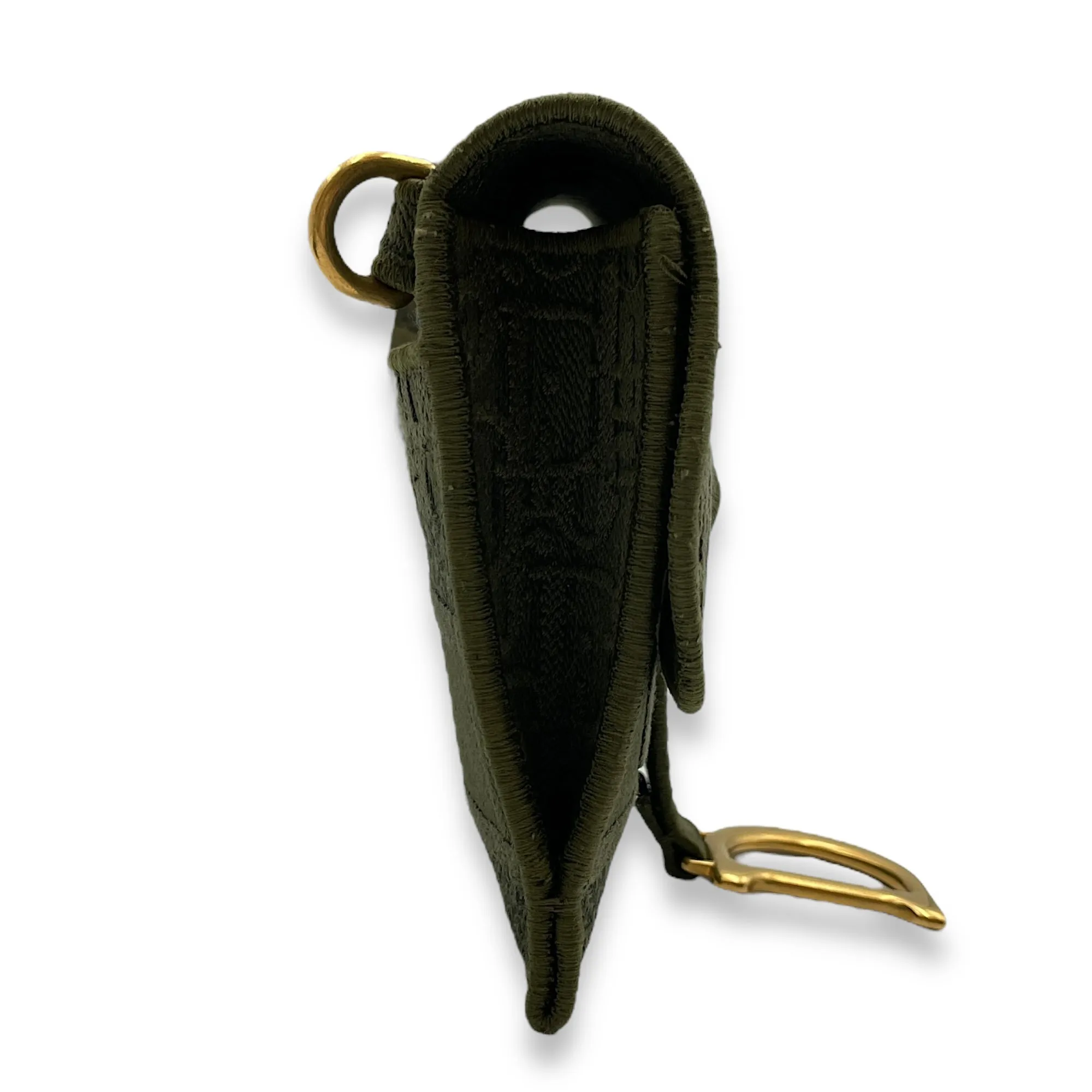 Saddle Green Crossbody Bag in Canvas, Gold hardware