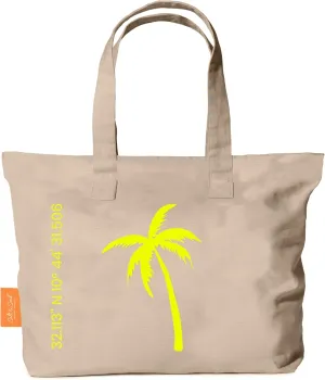 Salt & Sand The Tote Bag Women's Canvas Bag with Zip and Inner Pocket - Stylish Shopper - Premium Quality Made in Europe - Handbag Women's Medium Size, Beige Yellow Palm Tree, XL
