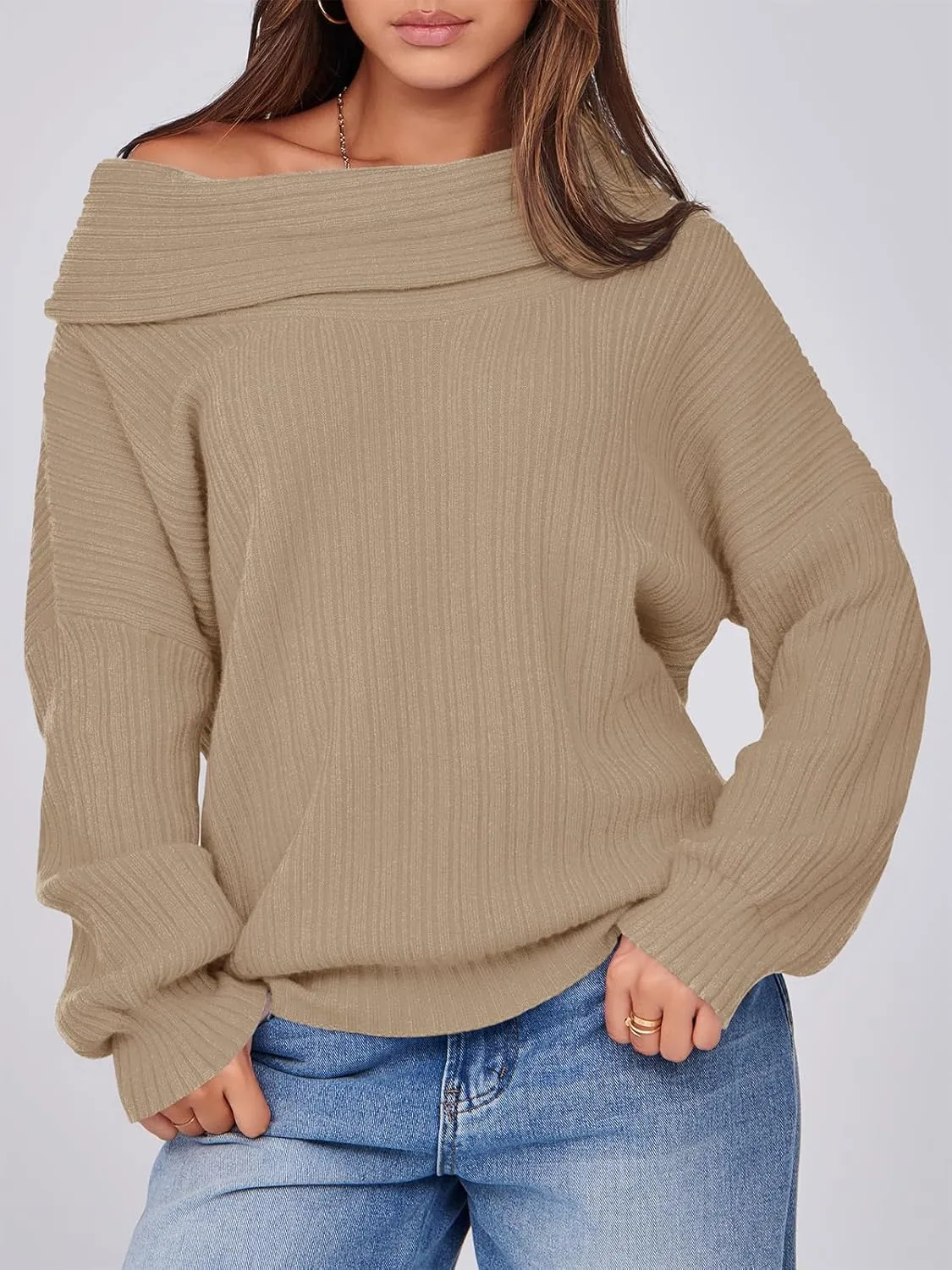 Saodimallsu Womens Off The Shoulder Sweater Top Oversized 2024 Fall Batwing Boat Neck Knit Sexy Casual Pullover