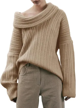 Saodimallsu Womens Off The Shoulder Sweater Top Oversized 2024 Fall Batwing Boat Neck Knit Sexy Casual Pullover