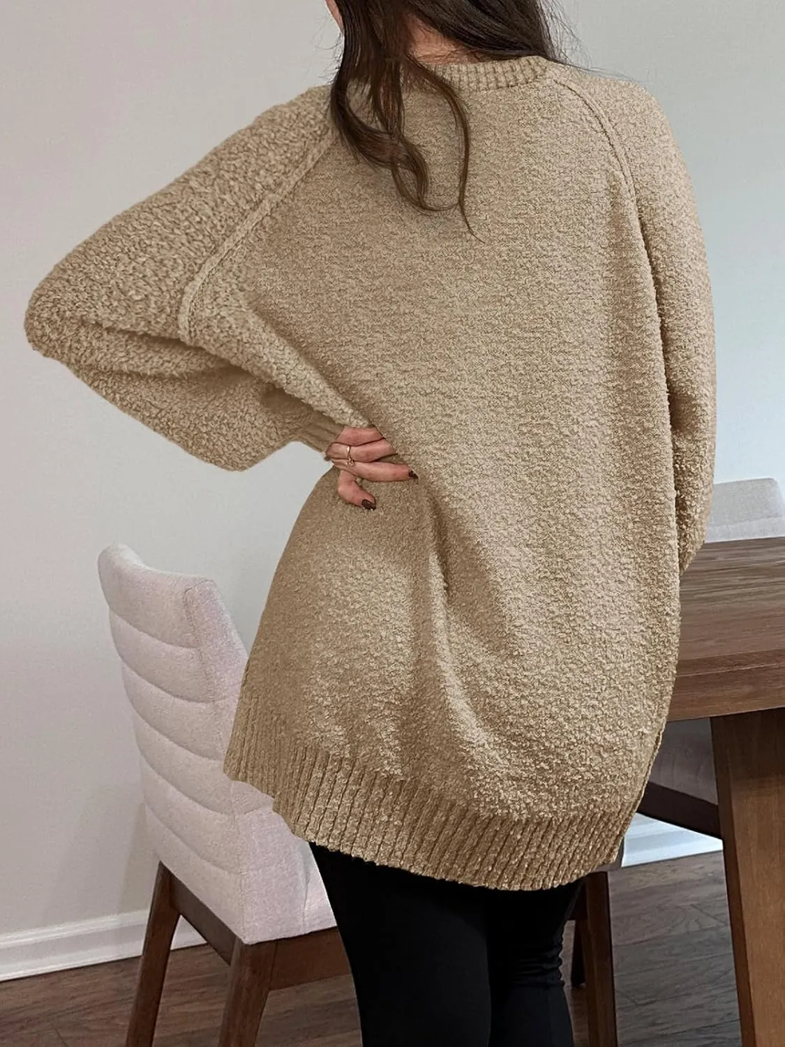 Saodimallsu Womens Oversized Sweater 2024 Fall Trendy Fuzzy Crew Neck Long Sleeve Casual Tunic Sweaters
