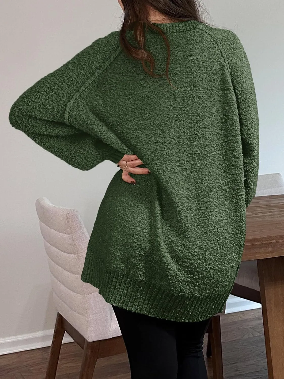 Saodimallsu Womens Oversized Sweater 2024 Fall Trendy Fuzzy Crew Neck Long Sleeve Casual Tunic Sweaters