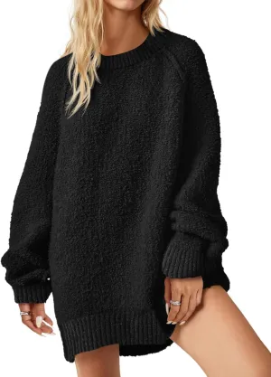 Saodimallsu Womens Oversized Sweater 2024 Fall Trendy Fuzzy Crew Neck Long Sleeve Casual Tunic Sweaters