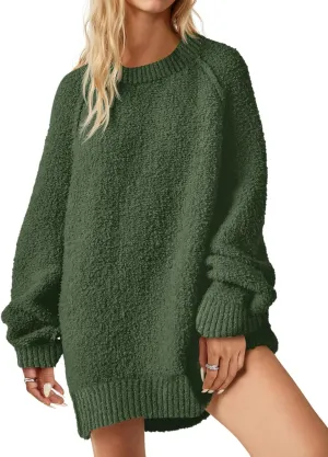 Saodimallsu Womens Oversized Sweater 2024 Fall Trendy Fuzzy Crew Neck Long Sleeve Casual Tunic Sweaters