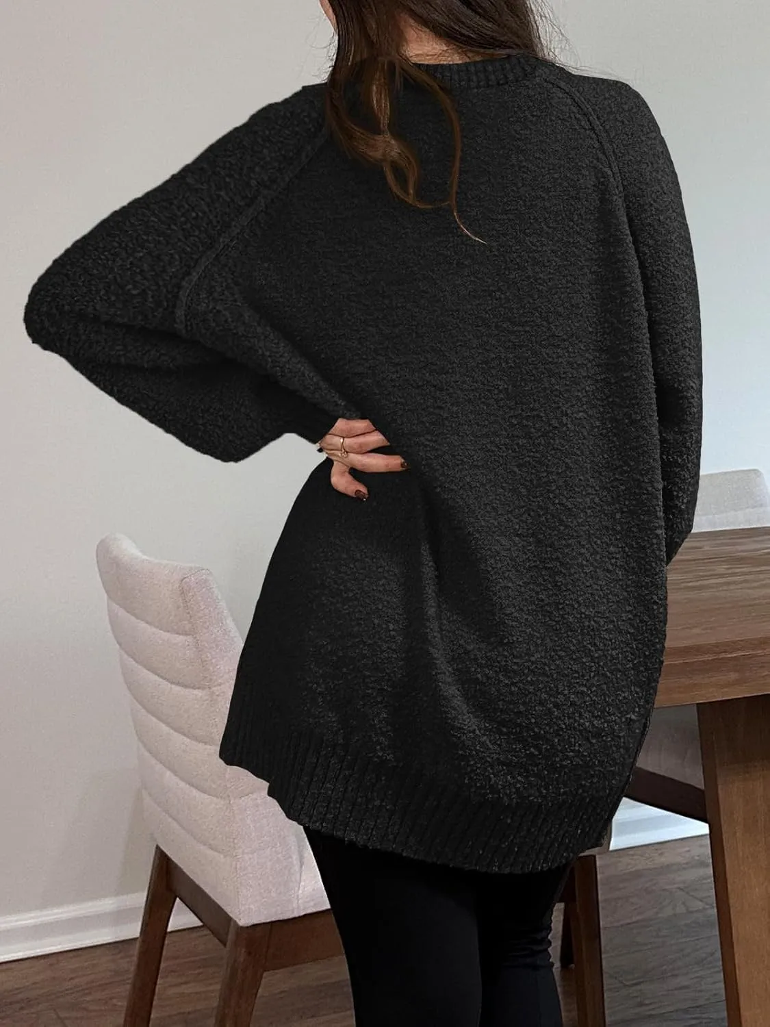 Saodimallsu Womens Oversized Sweater 2024 Fall Trendy Fuzzy Crew Neck Long Sleeve Casual Tunic Sweaters