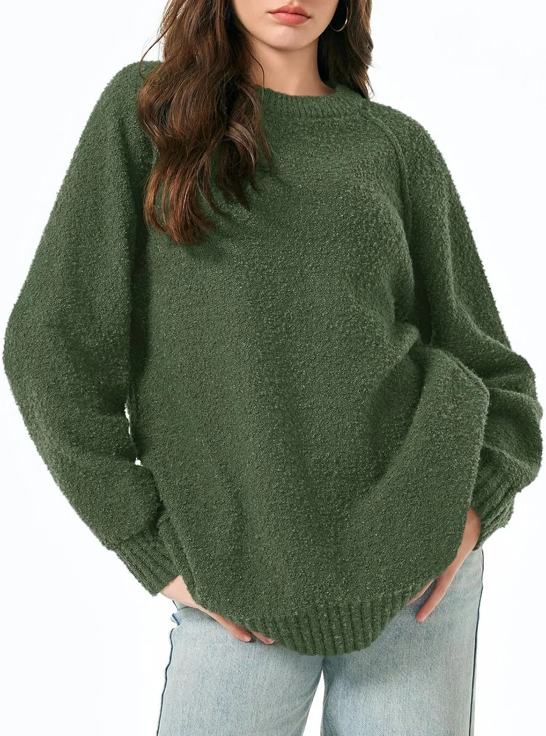Saodimallsu Womens Oversized Sweater 2024 Fall Trendy Fuzzy Crew Neck Long Sleeve Casual Tunic Sweaters