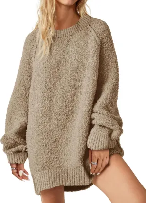 Saodimallsu Womens Oversized Sweater 2024 Fall Trendy Fuzzy Crew Neck Long Sleeve Casual Tunic Sweaters