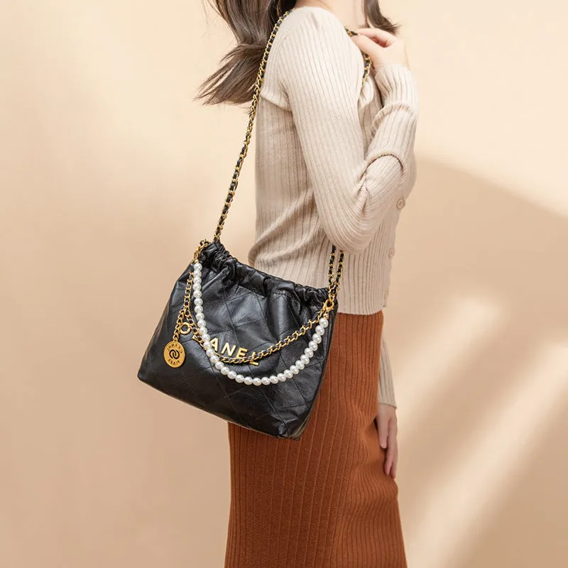 SEALBEER New pearl garbage bag, tote bag, simple and fashionable shoulder underarm bag, small fragrant wind rhombus chain women's bag