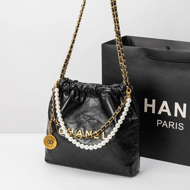 SEALBEER New pearl garbage bag, tote bag, simple and fashionable shoulder underarm bag, small fragrant wind rhombus chain women's bag