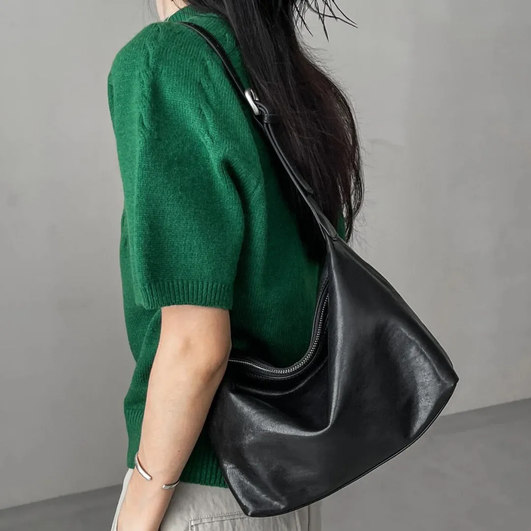 SEALBEER Vegetable tanned first-layer cowhide hobo bag, genuine leather underarm tote bag, women's large-capacity messenger dumpling bag popular new bag