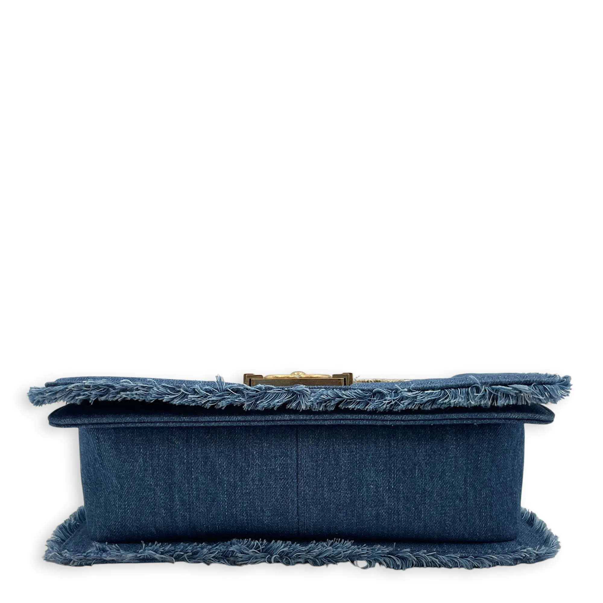 Seasonal Patchwork Boy medium (25cm) Medium Blue Crossbody Bag in Denim, fabric, Antique gold hardware