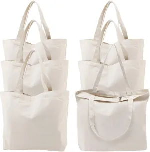 Segarty 6 Packs Canvas Tote Bag with Zipper, 16x15 inch Reusable Washable Grocery Shopping Bags with Handle Plain Canvas Totes for Women Teacher DIY Art Crafts Painting Embroidery Decoration