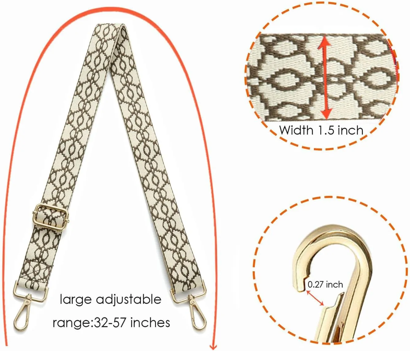 Senral Wide Adjustable Shoulder Strap for Shoulder Bag and Handbag Multicoloured Webbing Bag Strap 1.5 Inches