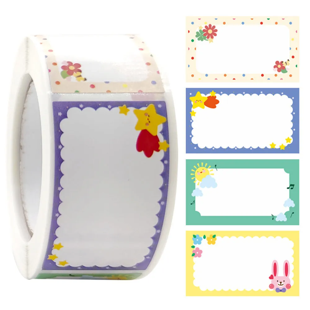 Set of 2 Rolls Cartoon Label Waterproof No-curling Colorful Cartoon Print Name Sticker Stationery Supplies-Style 2