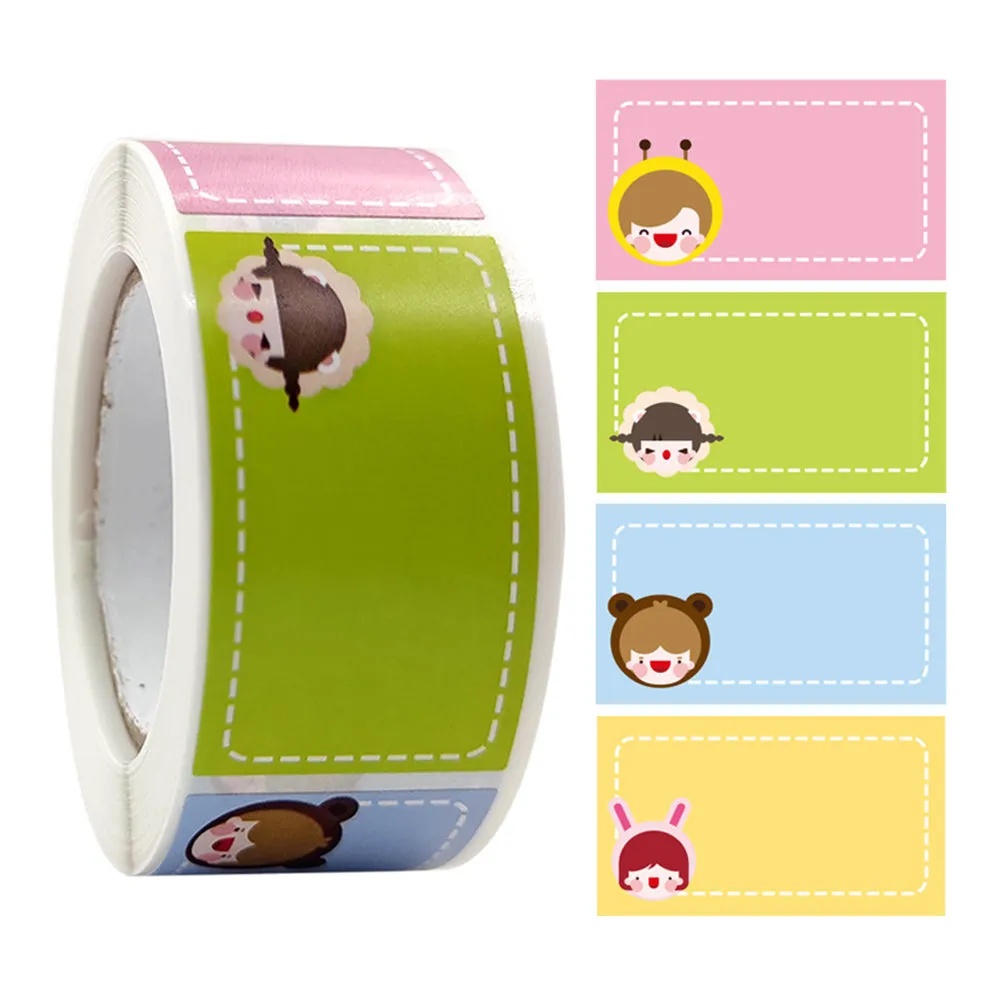 Set of 2 Rolls Cartoon Label Waterproof No-curling Colorful Cartoon Print Name Sticker Stationery Supplies-Style 2