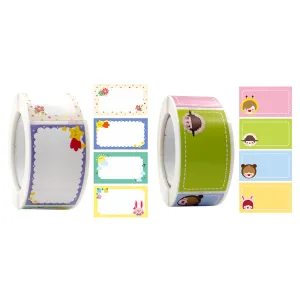 Set of 2 Rolls Cartoon Label Waterproof No-curling Colorful Cartoon Print Name Sticker Stationery Supplies-Style 2