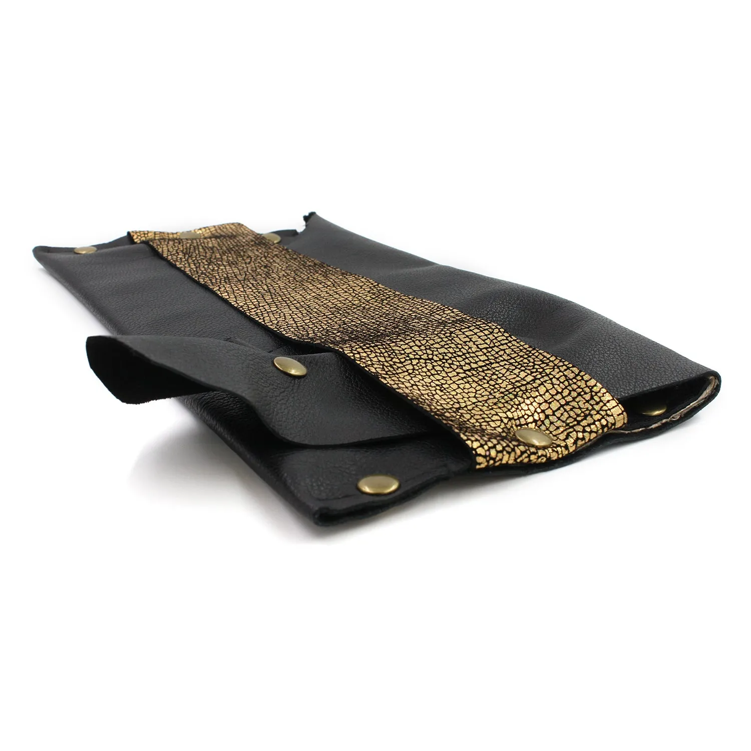 Sexy Black and Gold Genuine Leather Evening Clutch
