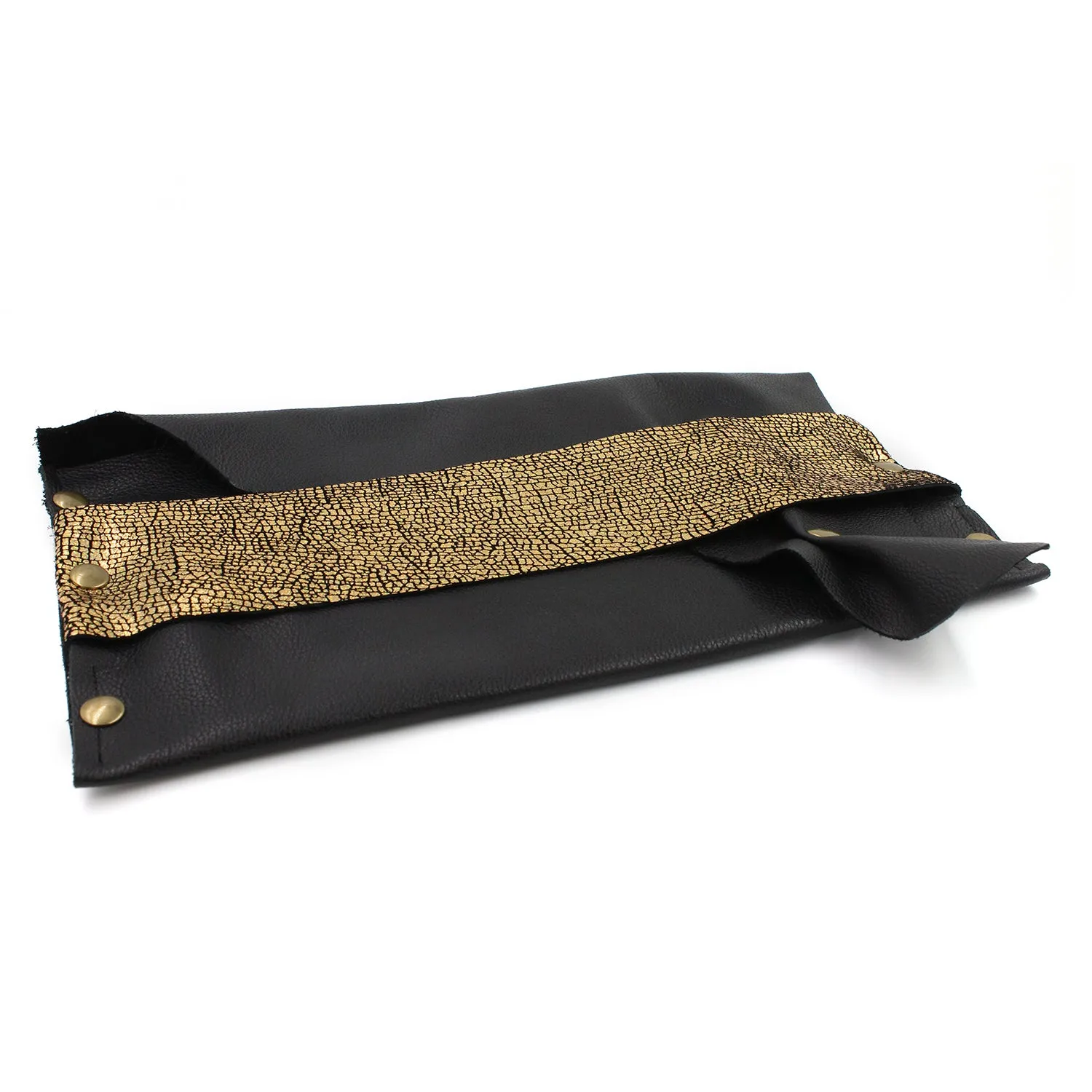 Sexy Black and Gold Genuine Leather Evening Clutch