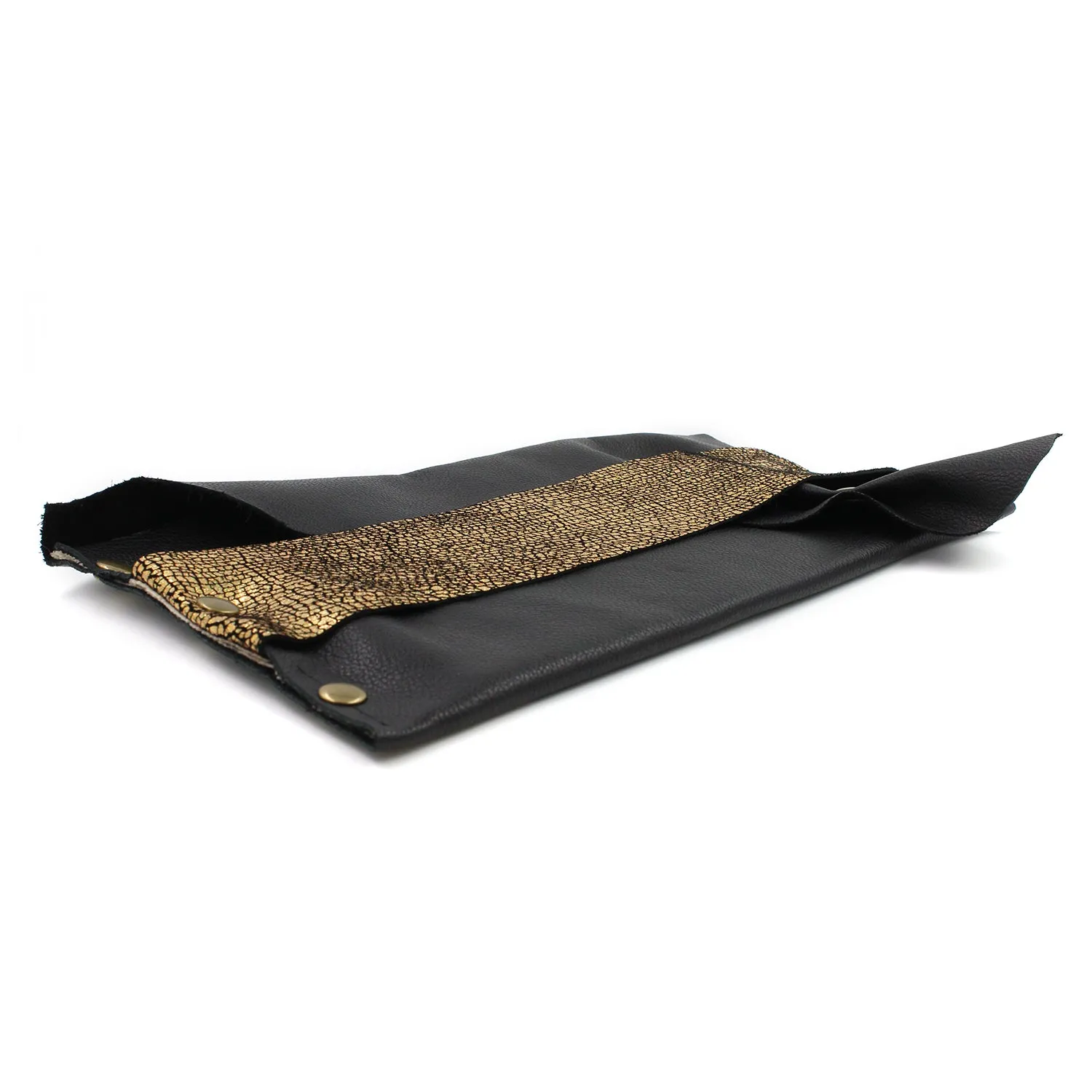 Sexy Black and Gold Genuine Leather Evening Clutch
