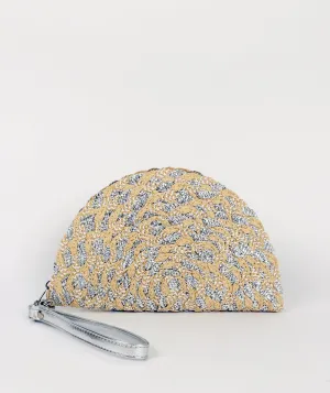 Silver Half Moon Clutch with Zip Closure and Pockets