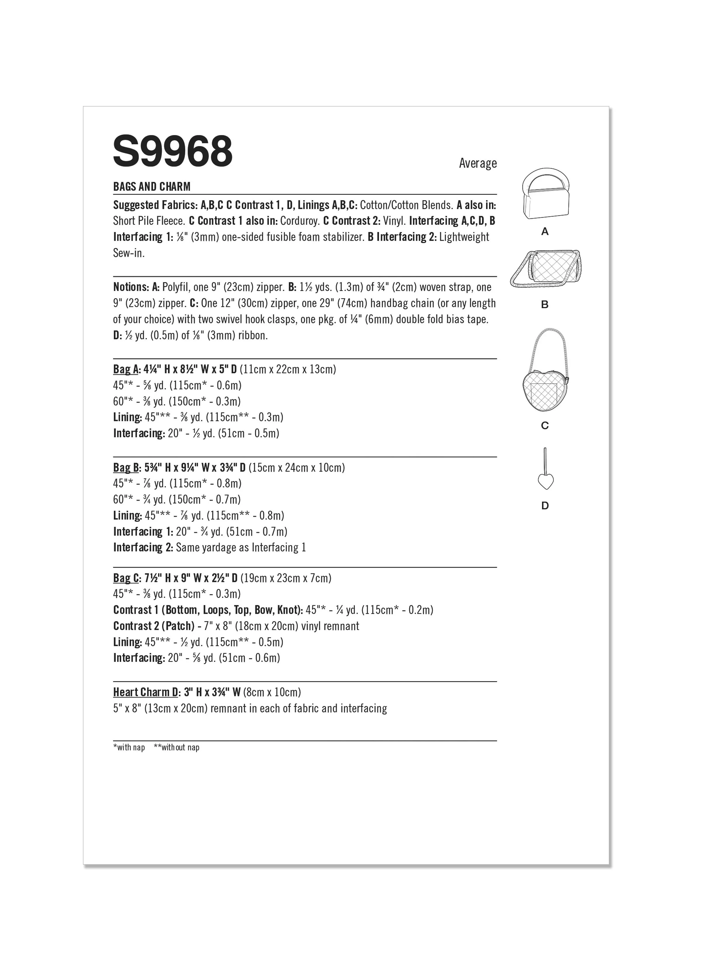 Simplicity Sewing Pattern 9968 Bags and Charm by Carla Reiss Design