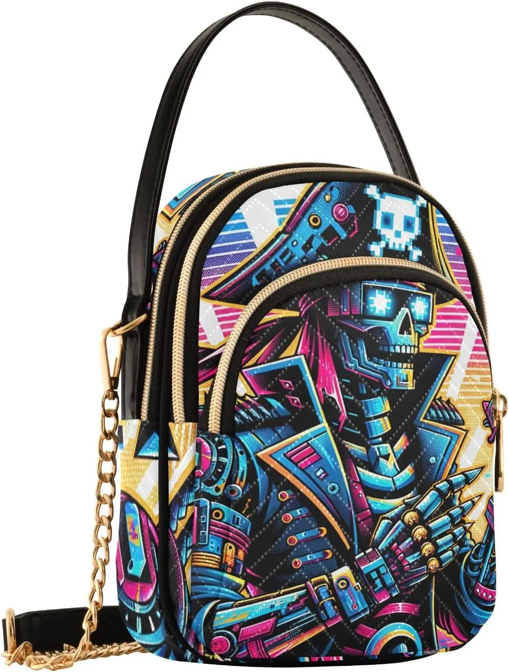 Skull Wearing Santa Hat Quilted Crossbody Bags for Women Chain Crossbody Bag