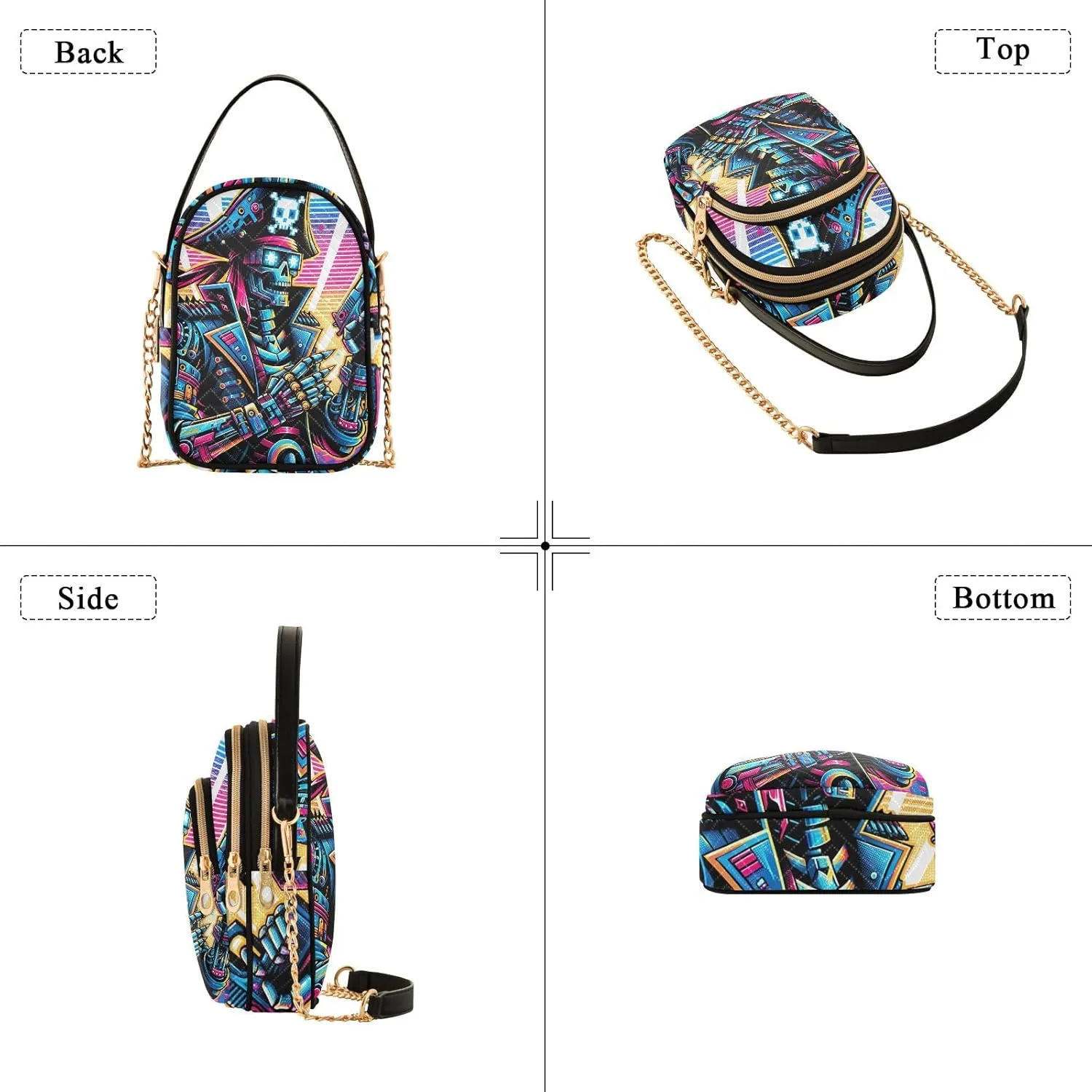 Skull Wearing Santa Hat Quilted Crossbody Bags for Women Chain Crossbody Bag