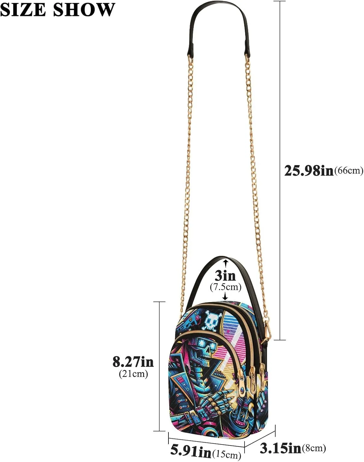 Skull Wearing Santa Hat Quilted Crossbody Bags for Women Chain Crossbody Bag