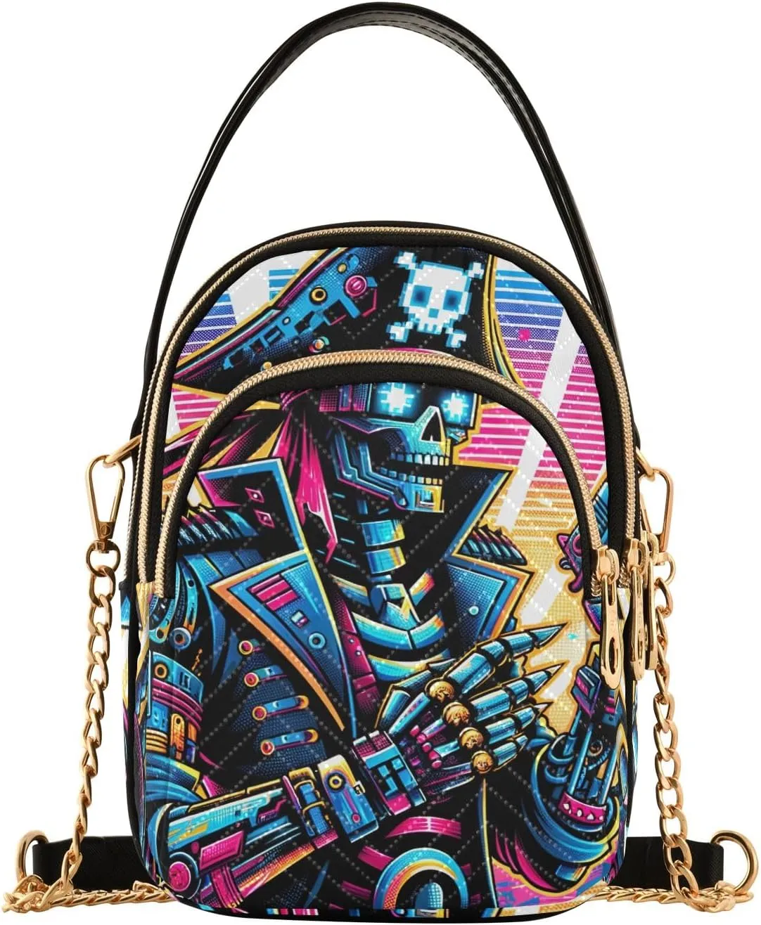 Skull Wearing Santa Hat Quilted Crossbody Bags for Women Chain Crossbody Bag