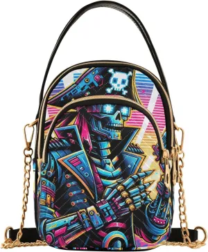 Skull Wearing Santa Hat Quilted Crossbody Bags for Women Chain Crossbody Bag
