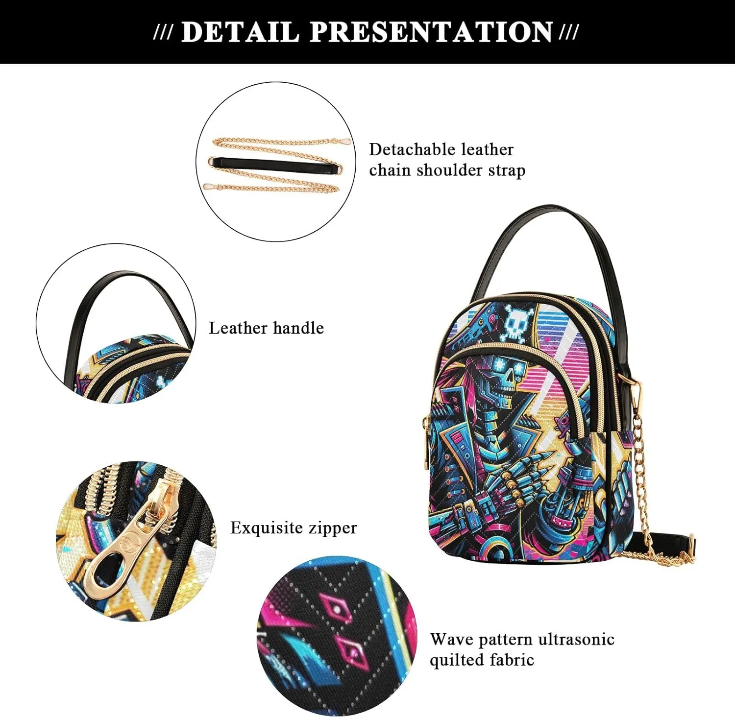 Skull Wearing Santa Hat Quilted Crossbody Bags for Women Chain Crossbody Bag