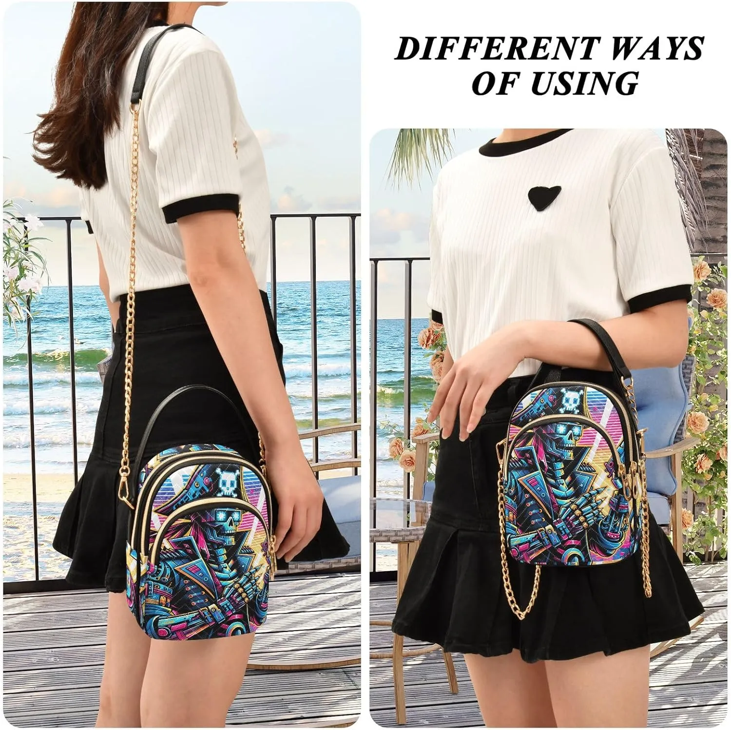 Skull Wearing Santa Hat Quilted Crossbody Bags for Women Chain Crossbody Bag