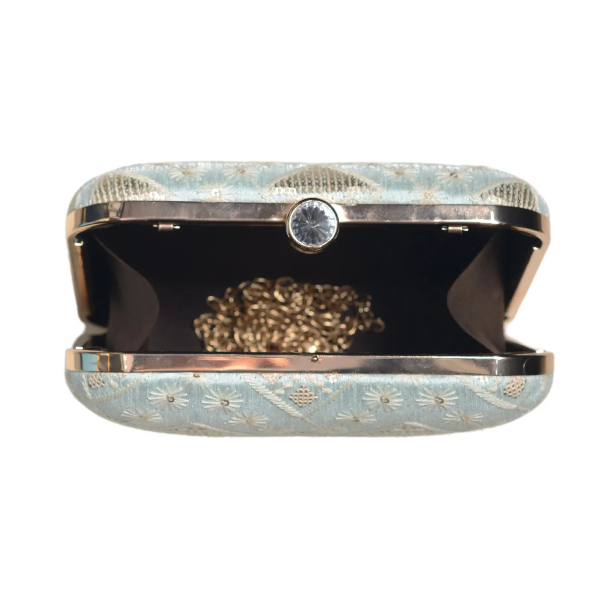 Sky Blue Threadwork And Sequins Embroidery Clutch