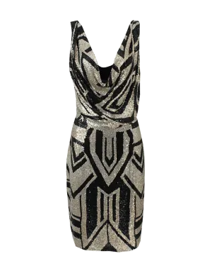 Sleeveless Deco Sequin Cowl Dress