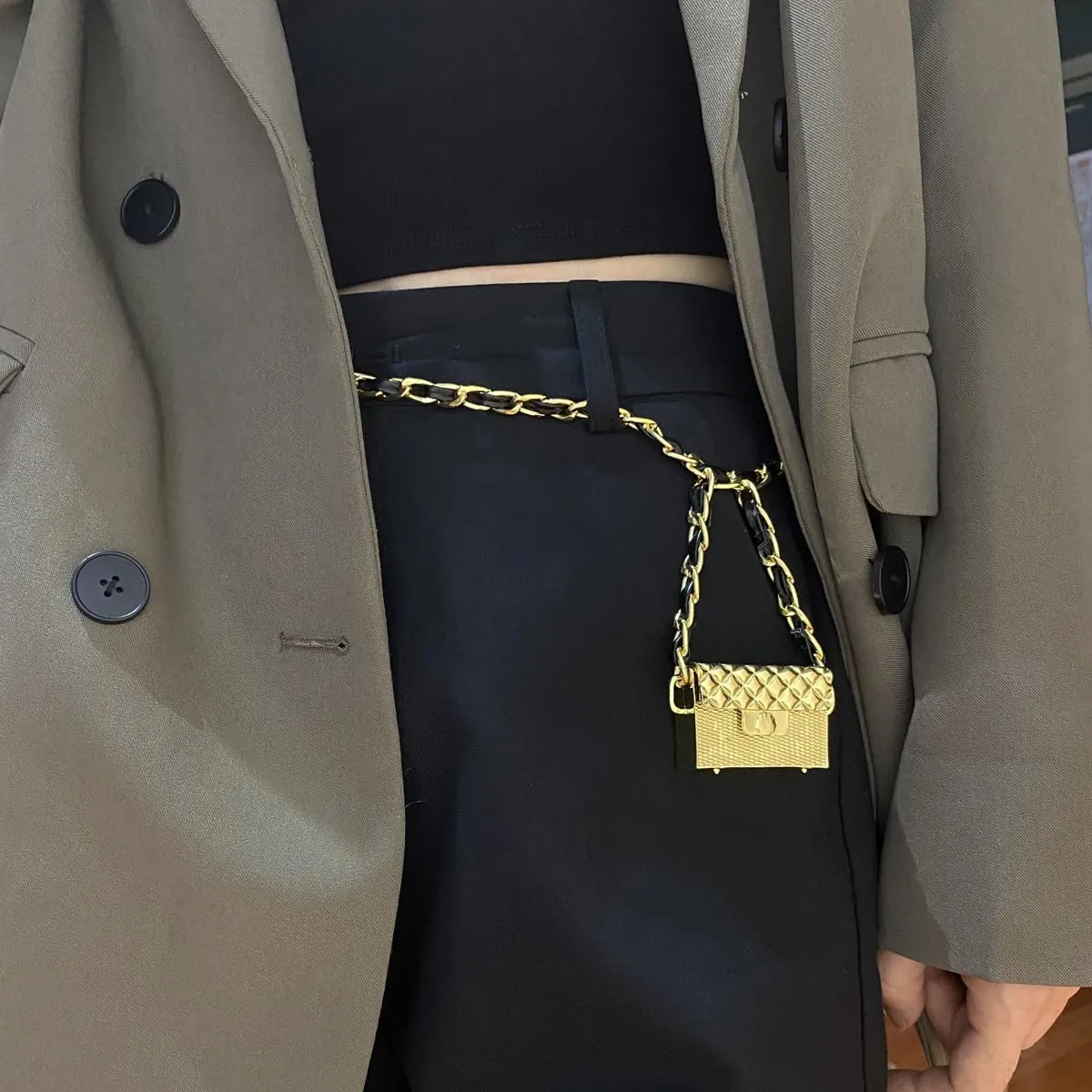 Small Belt Bag Women Mini Crossbody Purse Y2k Metal Gold Purses Vintage 2000s Accessories