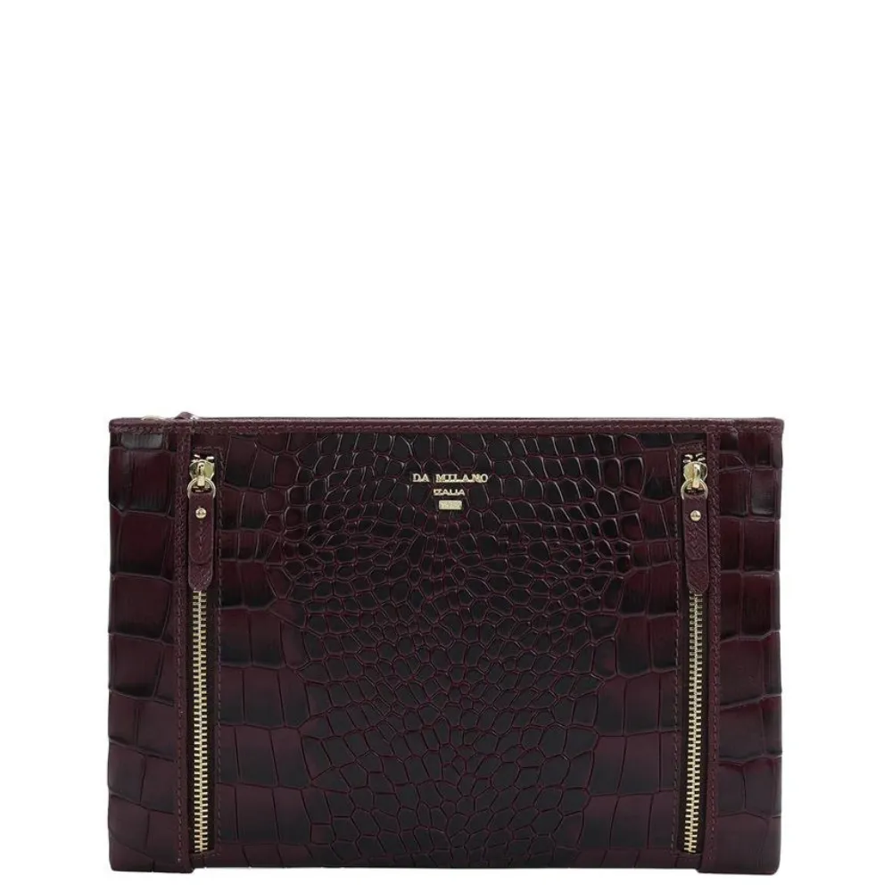 Small Croco Leather Clutch - Wine