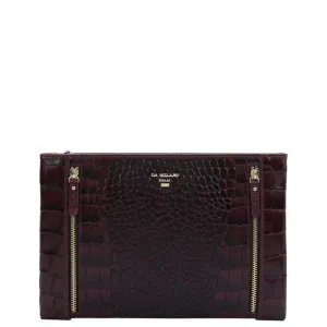 Small Croco Leather Clutch - Wine