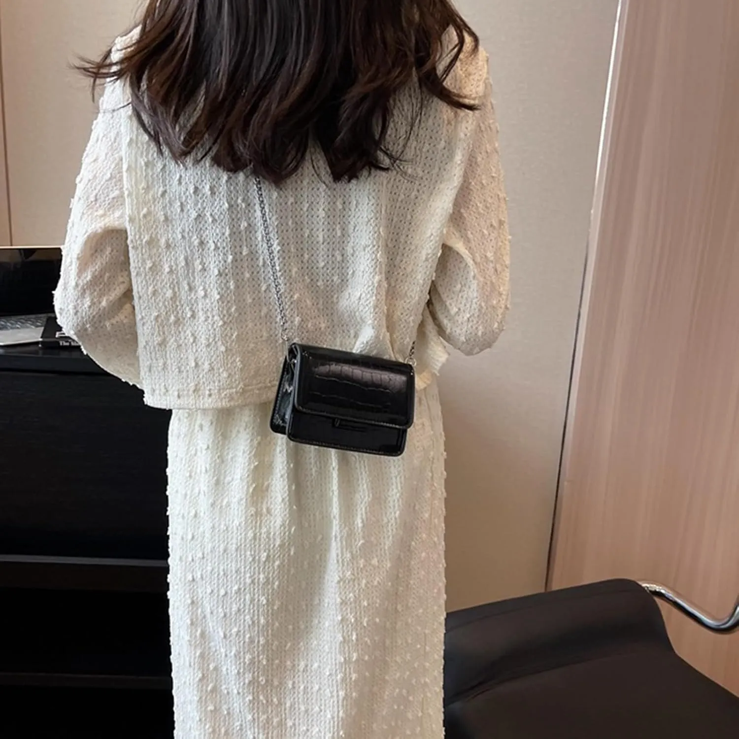 Small Crossbody Purse Bag for Women,Mini Cute Metallic Croc-Embossed Handbag with Chain Strap