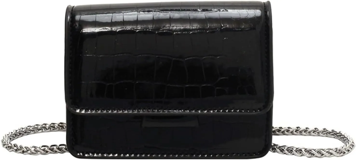Small Crossbody Purse Bag for Women,Mini Cute Metallic Croc-Embossed Handbag with Chain Strap