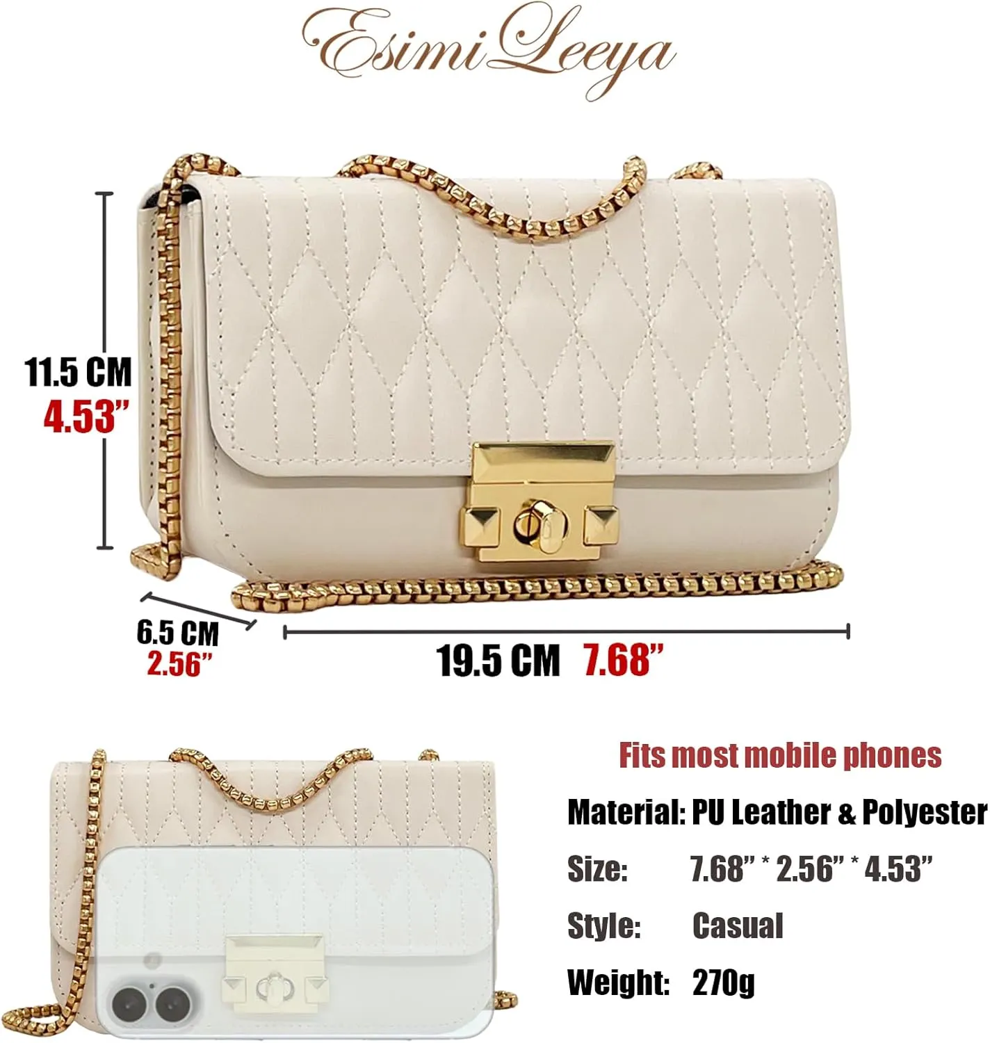 Small Mini Handbags for Women with Golden Chain Cross Body Purses for Women