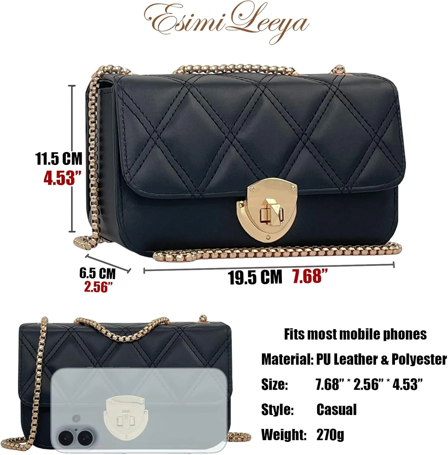 Small Mini Handbags for Women with Golden Chain Cross Body Purses for Women