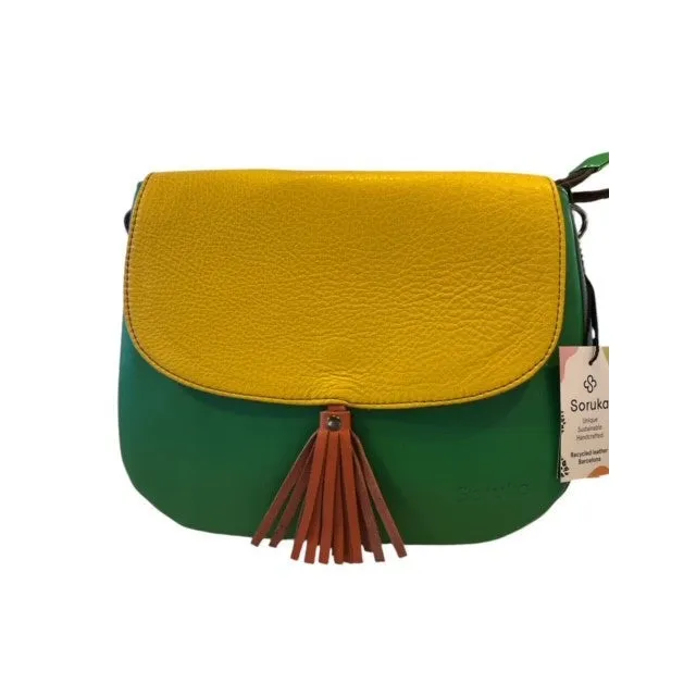 Soruka - Lola - Reverse Flap Bright Green, Yellow Leather Shoulder/Crossbody Bag (81012)