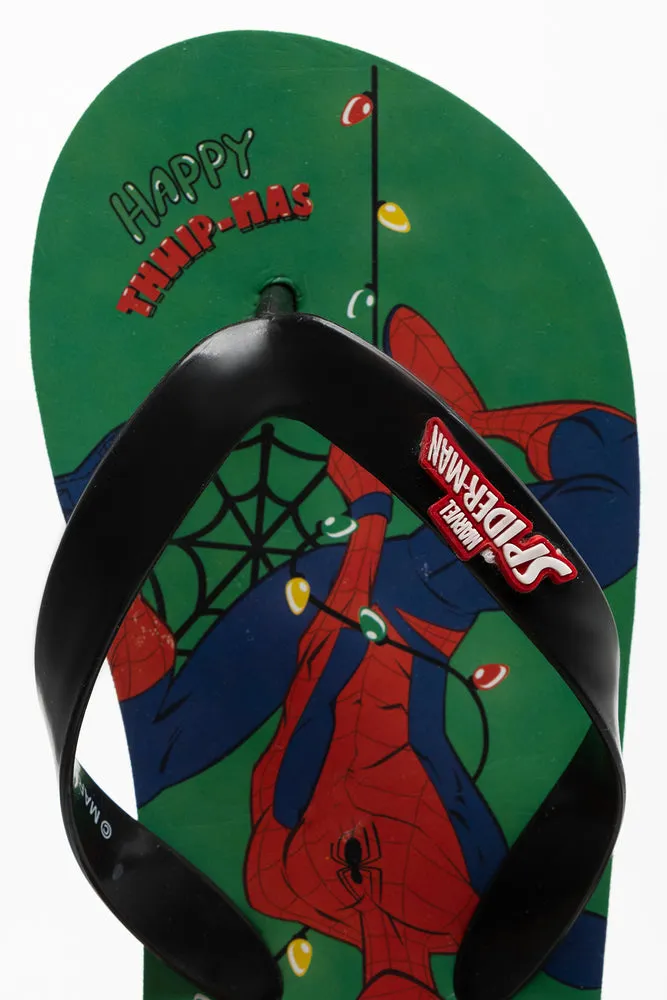 Spider-Man Christmas Flip Flop Green