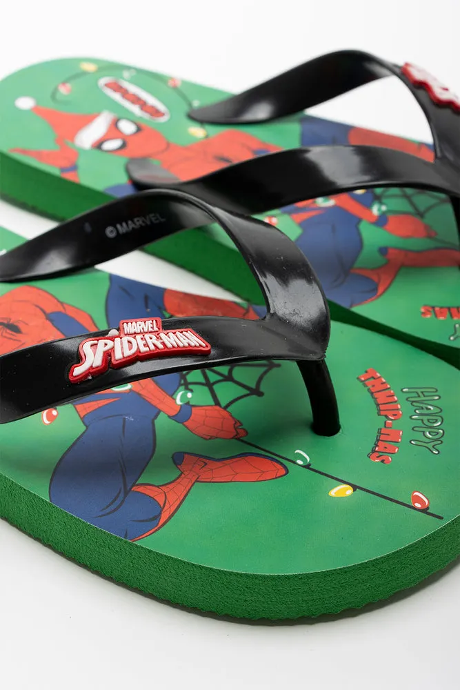 Spider-Man Christmas Flip Flop Green