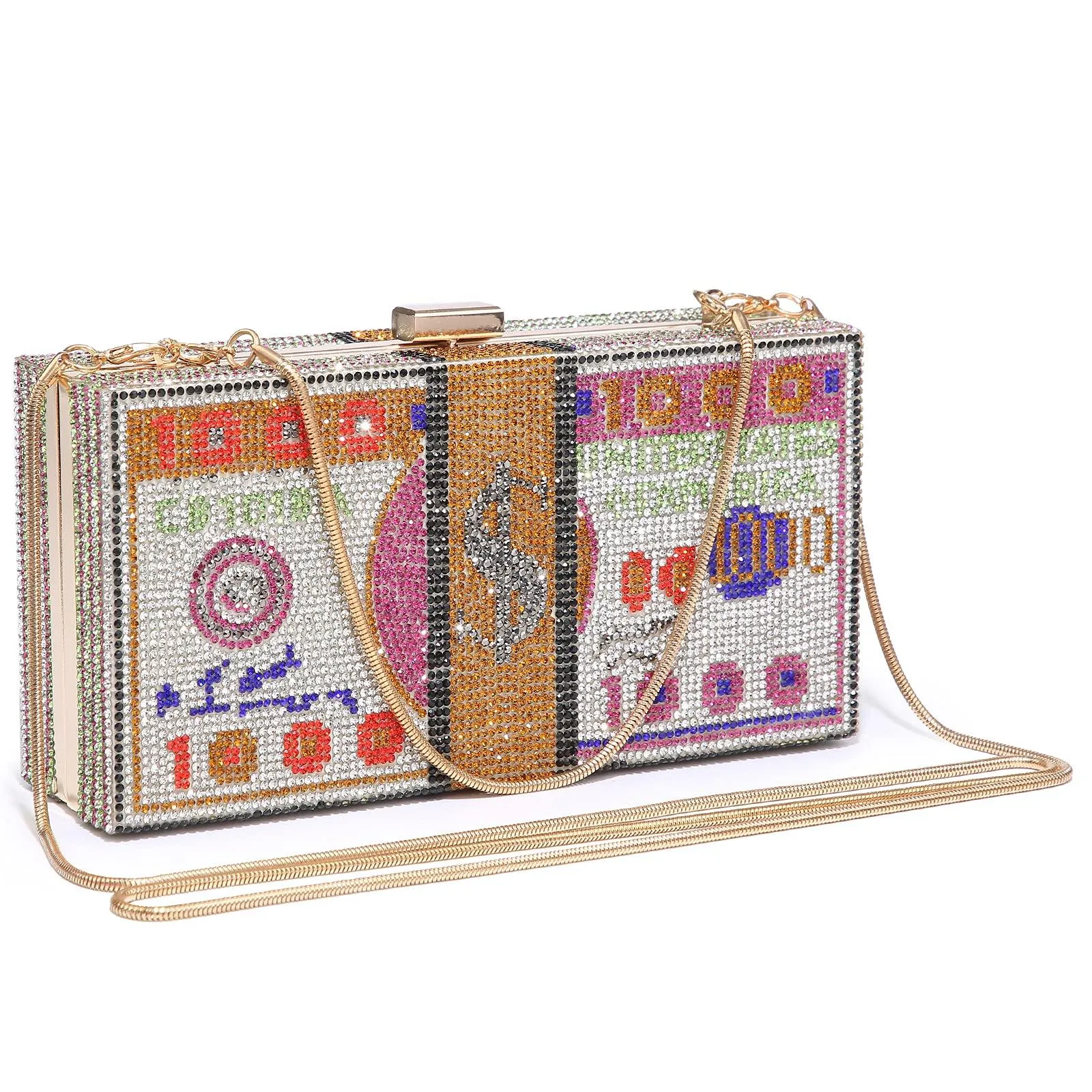 Stack of Cash Dollars Clutch Party Purse Crystal Evening Bag Cocktail for Women