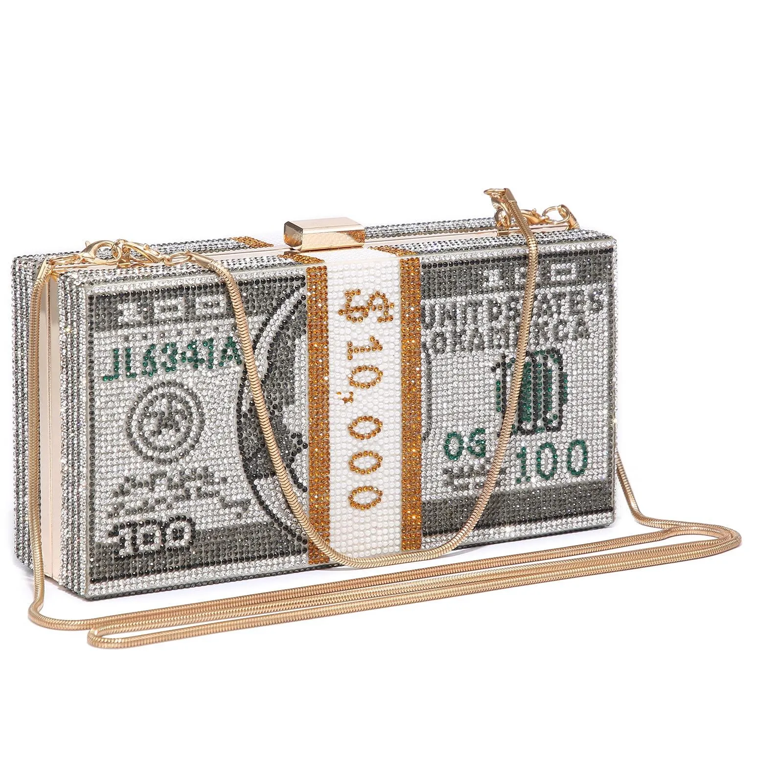 Stack of Cash Dollars Clutch Party Purse Crystal Evening Bag Cocktail for Women