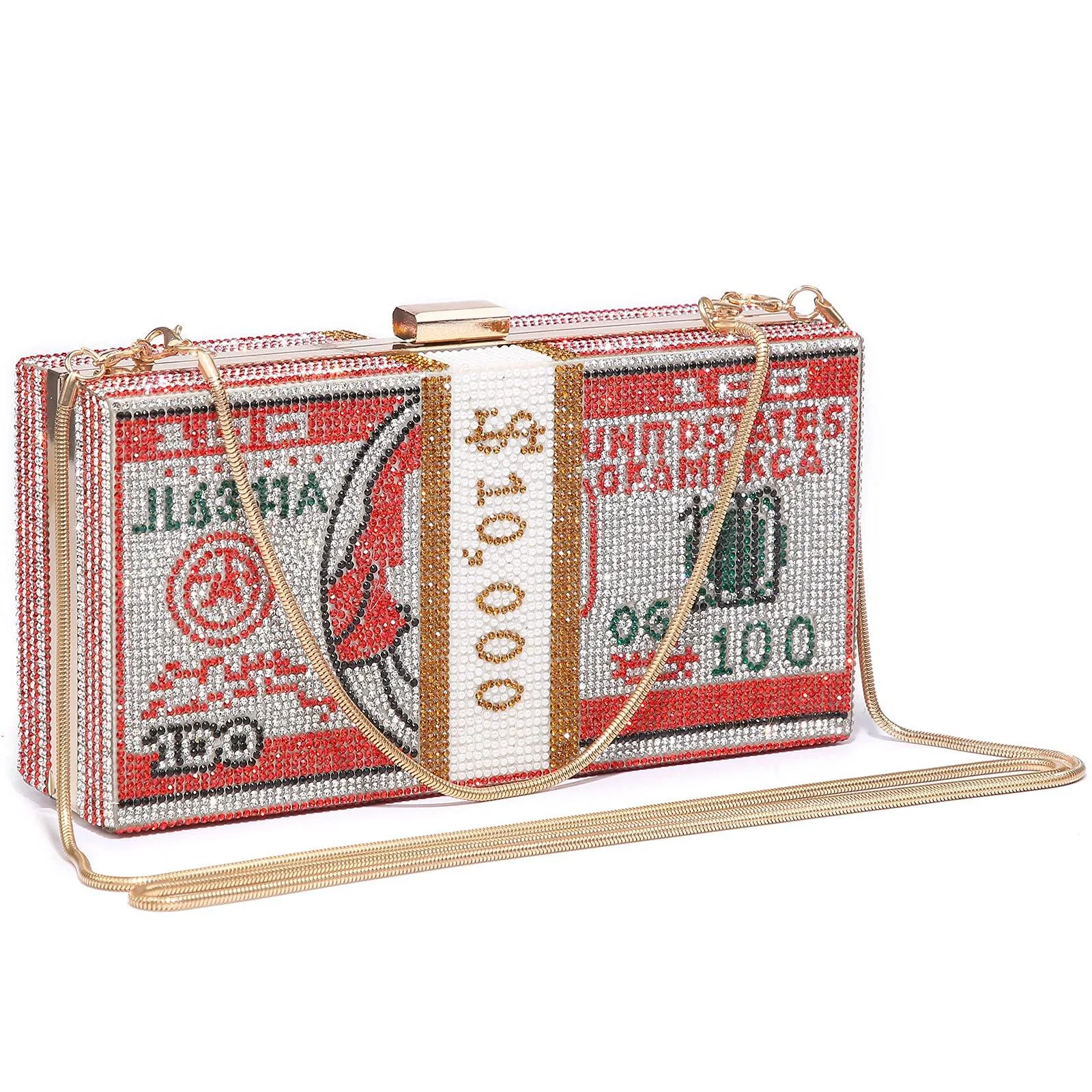 Stack of Cash Dollars Clutch Party Purse Crystal Evening Bag Cocktail for Women